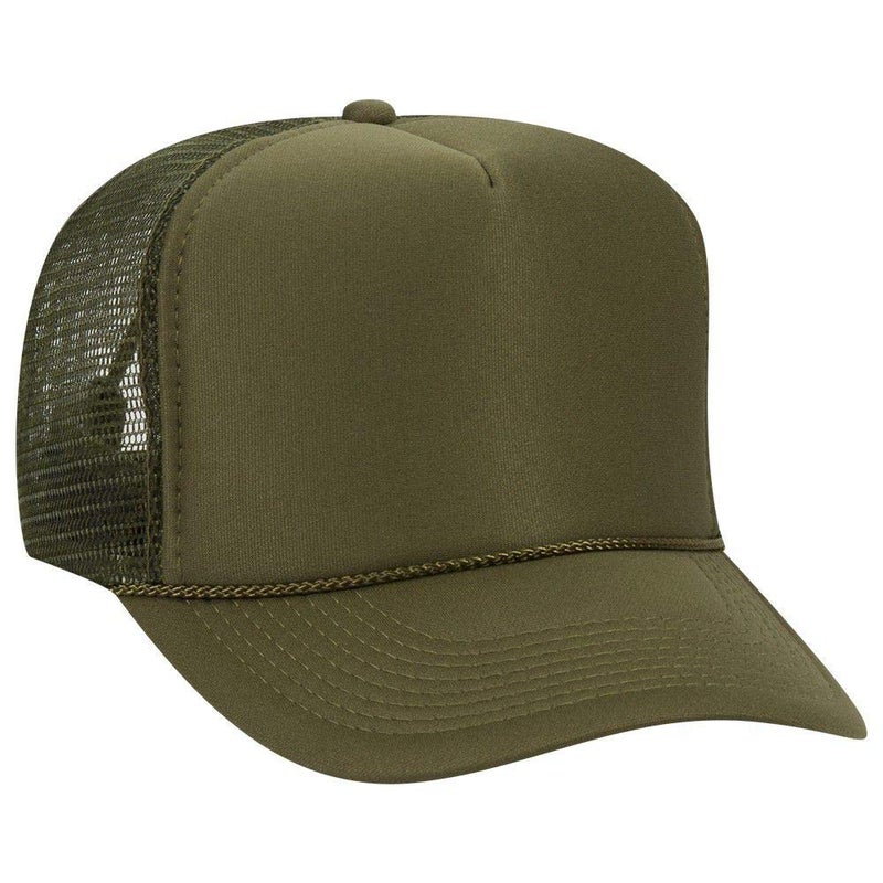 OTTO Polyester Foam Front 5 Panel High Crown Mesh Back Trucker Hat - Ol. Green - Image 1